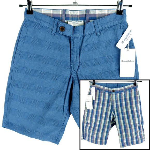 NWT $115 Tommy Bahama Blue Plaid 'Ikat or Not' Reversible 10" Shorts - Picture 1 of 11